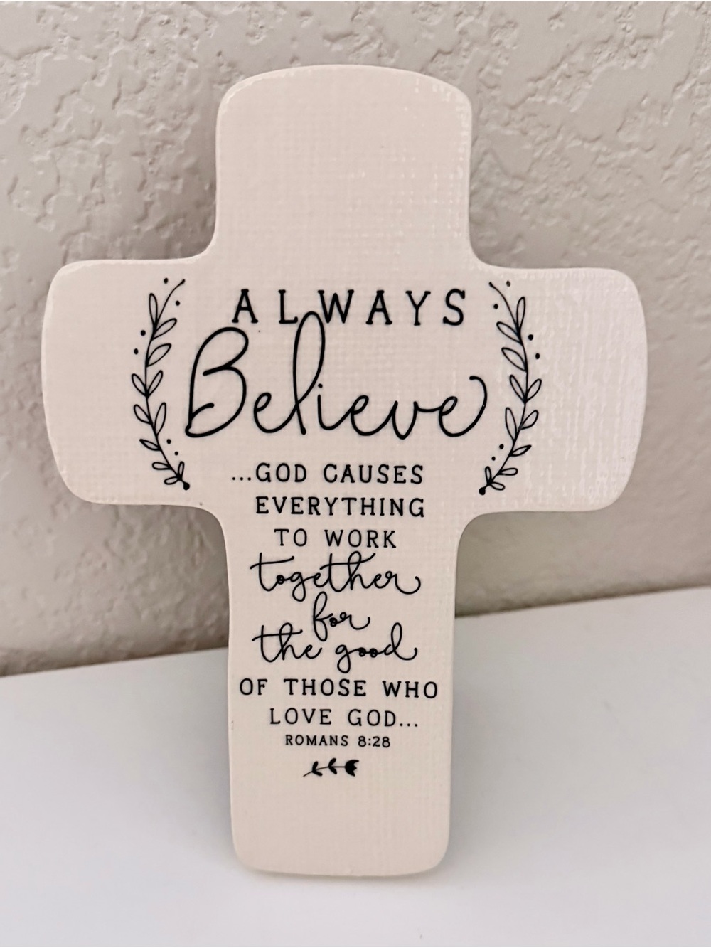 Lighthouse Christian Always Believe Ceramic Cross Romans 8:28